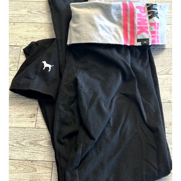Victoria's Secret Pants - Vintage Y2K PINK VICTORIA'S SECRET‎ Foldover Yoga Leggings Black Spell Out SMALL
